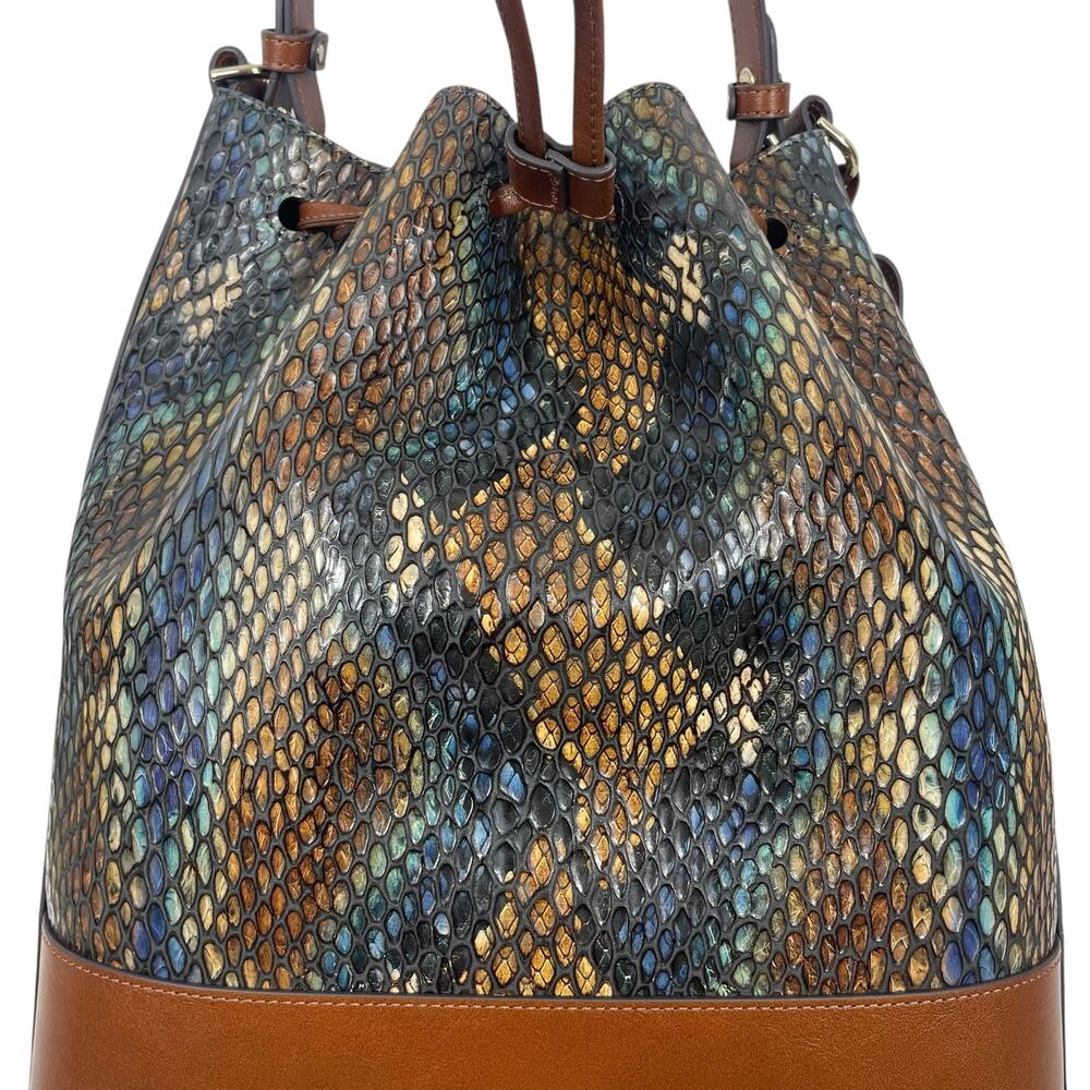 Brahmin Marlowe Embossed Leather Bucket Bag Bottle Blue Fletcher - Picture 9 of 13